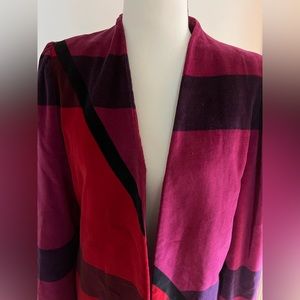 Vintage blazer. Puffy shoulders, open jacket.  Velour like material.